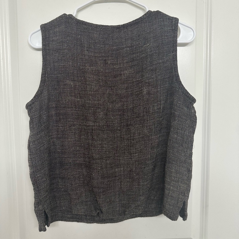 Eileen Fisher Textured Linen Blend Sleeveless Top Gray Women’s M - Picture 3 of 4
